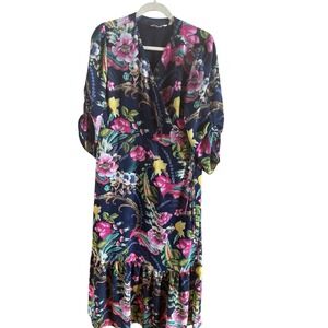 Soft Surroundings Samantha Blue Flora Faux Wrap Maxi Dress Large Petite Ruffles